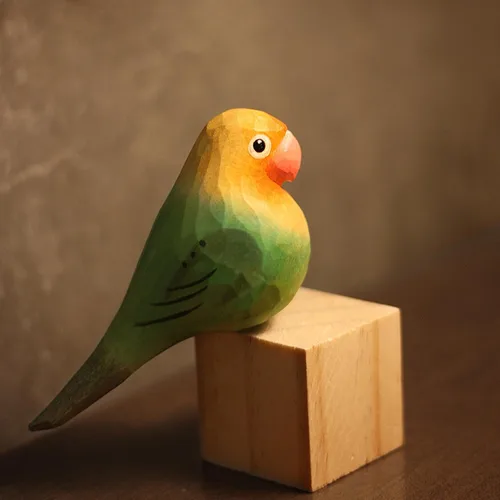 Vista 37 de Figura de pájaro de madera Azure Tit, tilo tallado a mano, marrón claro, decoración moderna para el hogar, regalo de pájaro