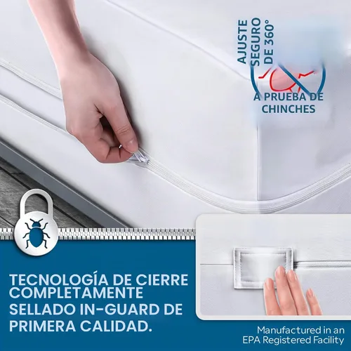 Vista 4 de Guardmax Funda Premium para Somier - Tamaño Individual Impermeable y a Prueba de Chinches con Cremallera Funda para Somier - Protector de Somier
