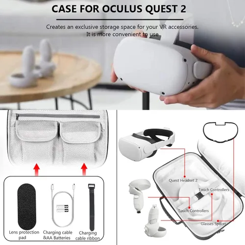 Vista 5 de Esimen Funda protectora rígida de viaje para Oculus Quest 2, accesorios con correa para el hombro, protector de vidrio de realidad virtual, a prueba
