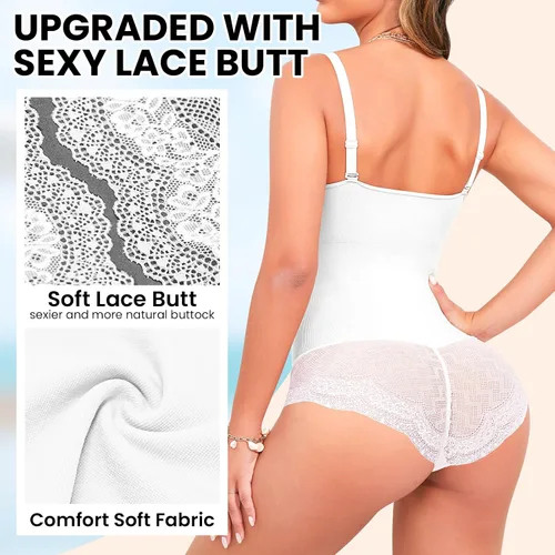 Vista 2 de Body moldeador de tanga para mujer, control de abdomen, busto abierto, moldeador de cuerpo, ropa interior más delgada, Blanco