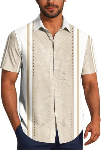 Vista 9 de Camisas de guayabera cubana para hombre, camisas casuales de manga corta con botones, camisas de playa para vacaciones de verano, camisetas mexicanas