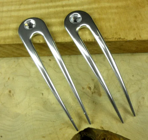 Vista 2 de (2) Aluminio anodizado de dos puntas curvadas 4.5 "horquilla de pelo Pick Pic (plata)