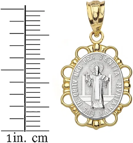 Vista 2 de Collar ovalado Medalla de San Benito San Benito en dos tonos de oro de 14 quilates