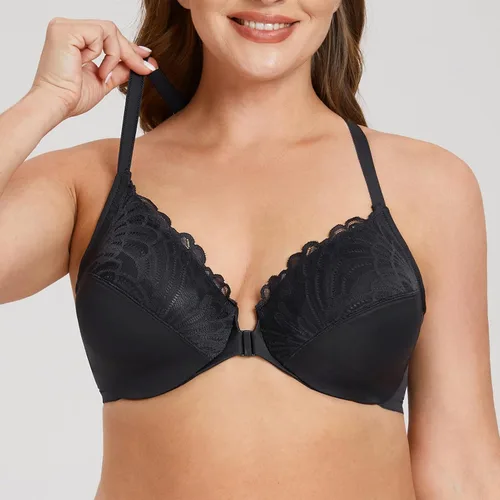 Vista 5 de MELENECA Sujetador con aros y cierre frontal de espalda cruzada para mujer, cobertura completa, sin forro, talla extragrande