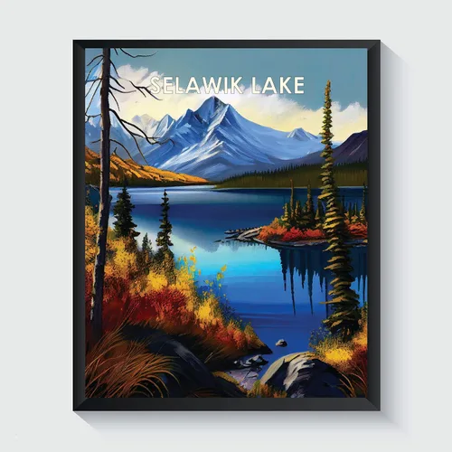 Vista 34 de Yellowstone Lake - Póster impreso artístico, ilustración, arte de pared, decoración de paisaje retro, paisaje, obra de arte para decoración de Lago