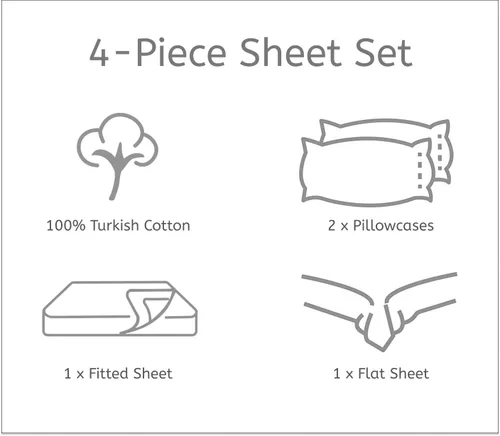 Vista 8 de Juego de sábanas de cama 100% algodón con bolsillo profundo - Tejido jersey de camiseta - Extra suave - Fácil ajuste - Juego de 4 piezas con fundas