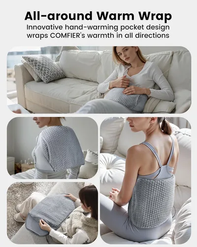 Vista 9 de COMFIER Almohadilla térmica con masajeador para dolor de espalda, almohadillas térmicas de tamaño extra grande para calambres, apagado automático