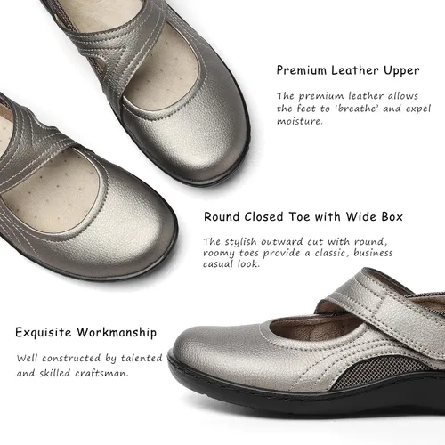Vista 3 de Zapatos planos clásicos y cómodos Mary Jane para mujer, zapatos de vestir casuales a la moda, bonitos zapatos de vestir con puntera cerrada, ligeros