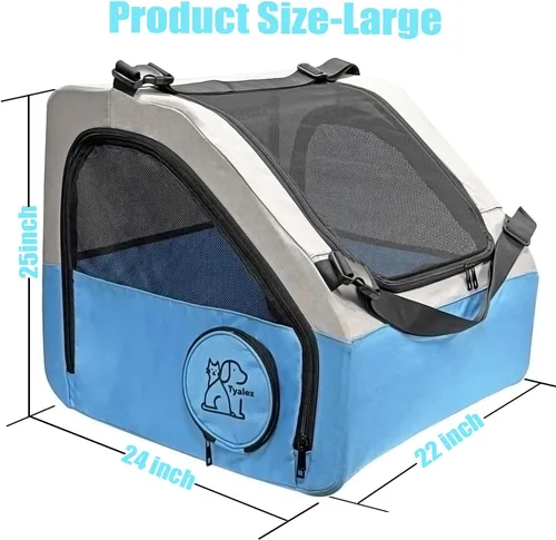 Vista 2 de Jaula portátil grande para mascotas para viajes en automóvil, 24 x 22 x 25 pulgadas, plegable para perros y gatos con cinturón de seguridad y correa