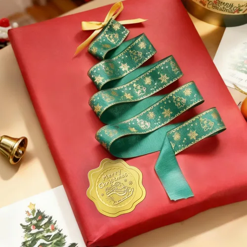 Vista 3 de 100 calcomanías de Feliz Navidad para sobres, sellos dorados de sobres de Navidad, calcomanías de lámina dorada para invitaciones de boda, tarjetas
