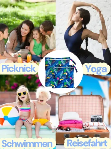 Vista 8 de Bolsa para pañales de tela, 2 bolsas impermeables y reutilizables con bolsillos con cremallera, lavable, reutilizable para viajes, playa, piscina