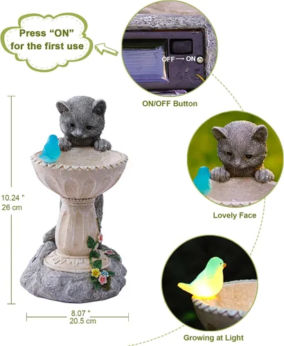 Vista 3 de Estatuas de gato para baño de pájaros: esculturas al aire libre para jardín, césped, patio, balcón, porche, regalos únicos para madres y abuelas