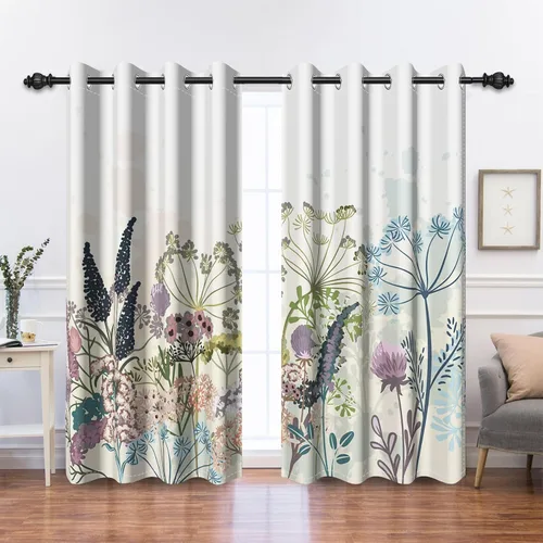 Vista 42 de Renaiss Pink Cherry Patels - Cortinas opacas con aislamiento térmico de flores de cerezo japonés, cortinas de ventana de dormitorio con estampado