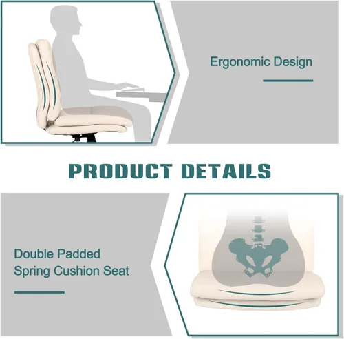 Vista 5 de LUCKWIND Silla de escritorio de oficina sin brazos con ruedas, silla de trabajo giratoria cruzada con espalda media, silla de tocador acolchada
