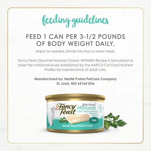Vista 7 de Purina Fancy Feast Gourmet Naturals - Alimento húmedo en paté para gatos, sin cereales, receta de pescado blanco de mar (paquete de 12 unidades)