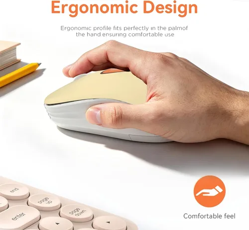 Vista 5 de FMOUSE Bonito mouse inalámbrico, Bluetooth y modo dual de 2.4 GHz con receptor USB, clic silencioso, alimentado por batería AA, para niños, Niña