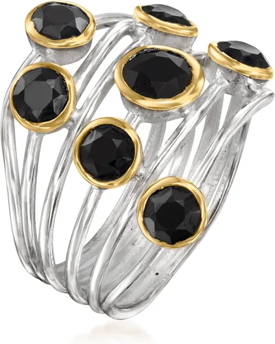 Vista 3 de Ross-Simons Onyx Highway Ring in Sterling Silver and 18kt Gold Over Sterling