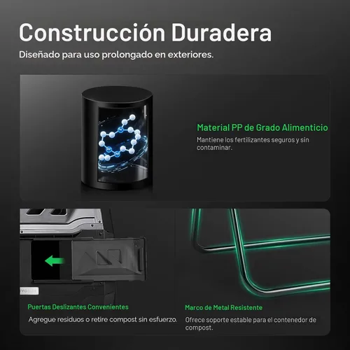 Vista 5 de VIVOSUN Cubo de compostaje giratorio para exteriores, con puerta negra de 43 galones, doble lote giratorio Negro