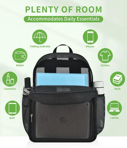 Vista 5 de MAY TREE Mochila de malla para escuela, playa, natación, fitness, al aire libre, bolsa de malla resistente con material de malla resistente