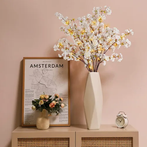 Vista 5 de Sunm Boutique 3 ramas de flor de cerezo de seda, flores artificiales de cerezo blanco, flor de cerezo blanco artificial, tallos de cerezo falsos