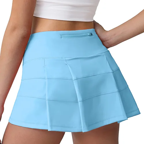 Vista 4 de Husnainna Falda pantalón plisada de cintura alta con bolsillos para tenis y golf para mujer, pantalones cortos incorporados para el entrenamiento