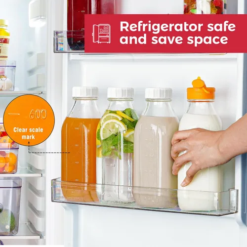Vista 3 de Botellas de leche de vidrio reutilizables de 32 onzas con tapa dispensadora de silicona, paquete de 2 frascos de vidrio con tapa hermética de rosca