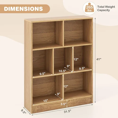 Vista 3 de HONEY JOY Organizador de almacenamiento de juguetes para niños, gabinete de almacenamiento de madera de 7 secciones, baúl de juguetes de guardería