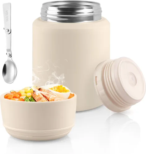 Vista 8 de Termo para alimentos fríos y calientes, tarro de alimentos aislado de 18 onzas con cuchara de asa, contenedor térmico para almuerzo, lonchera