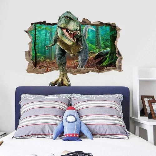 Vista 3 de Supzone Calcomanías de pared de dinosaurio, 3D, decorativas, extraíbles, para dormitorio, bebé, guardería, decoración de pared para niños