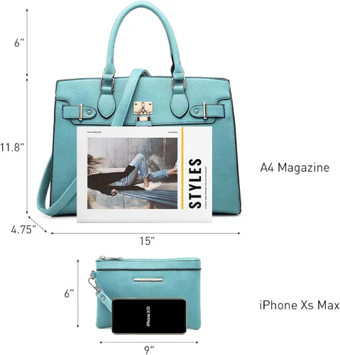 Vista 3 de Bolso de mano de avestruz para mujer bolso de hombro con asa superior juego de 2 piezas