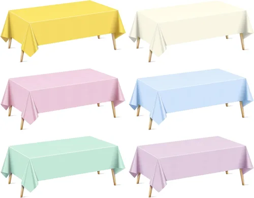 Vista 12 de Mantel rectangular de la serie azul y verde, 4 piezas, 54 x 72 pulgadas, color sólido, impermeable y a prueba de derrames, mantel de plástico