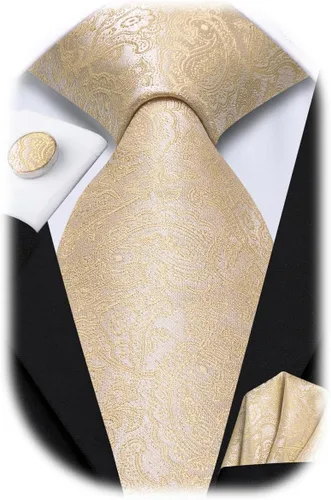 Vista 37 de Hi-Tie Conjunto de corbatas de seda con estampado paisley para hombre, pañuelo de bolsillo y gemelos, conjuntos de corbata formal para negocios a