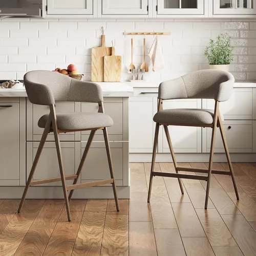 Vista 20 de COLAMY Juego de 2 taburetes de bar de 26 pulgadas de altura de mostrador con respaldo, sillas de bar tapizadas modernas con patas de metal para Beige