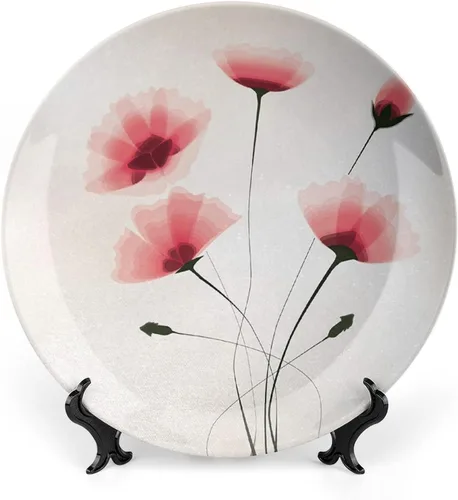 Vista 23 de XISUNYA Plato decorativo de 6 pulgadas, cerámica abstracta, flores ornamentales florales antiguas de damasco, azulejos curvos, impresión artística