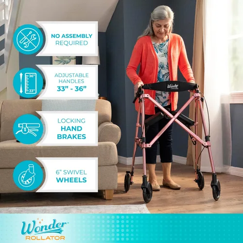 Vista 5 de Andador plegable con espacio para guardar Stander, andador rodante ligero con asiento para personas mayores y adultos, ayuda de movilidad de 4