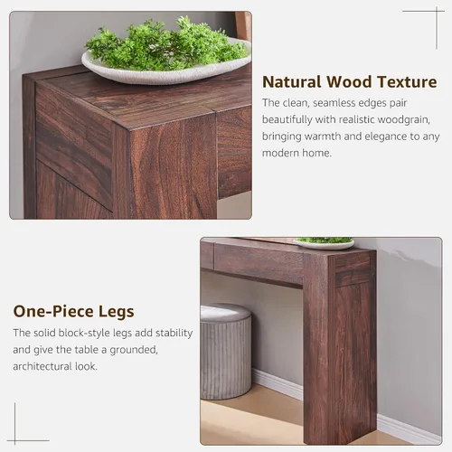 Vista 4 de OKD Moderna mesa consola de entrada, mesa de sofá con cajones, mesa de pasillo de 63 pulgadas de largo detrás del sofá, diseño de madera gruesa