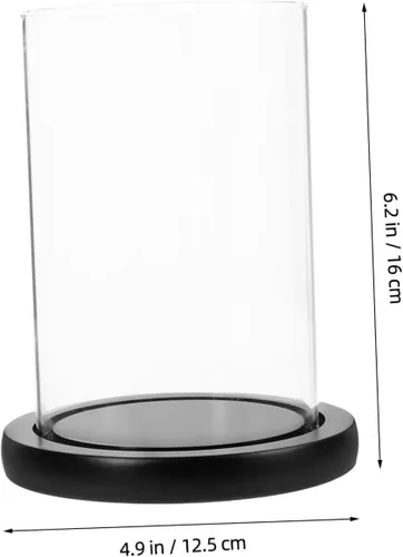 Vista 2 de Candelabro de cristal con base de madera transparente para chimenea, tubo de chimenea, soporte para velas, cilindro de vidrio, placa de vela