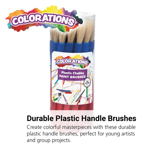 Vista 2 de Colorations® Juego de 24 pinceles de mango de plástico de mejor valor, manualidades para niños, pintura para niños, pinceles a granel, paquete
