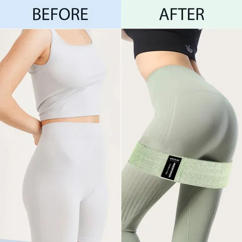 Vista 5 de HIMESPORNER 9 PCS Fabric Resistance Bands Set for Working Out, Non-Slip Exercise Booty Bands for Women & Men Leg and Glutes with Hair Ties and Tape