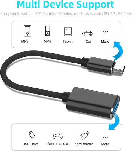 Vista 5 de HIEbee Mini USB OTG Cable para Cámaras Digitales - USB A Hembra a Mini USB B Adaptador Macho de 5 pines Cable Trenzado