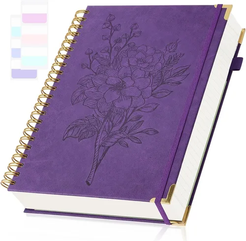 Vista 7 de Cuadernos de diario A5, cuaderno de espiral de tapa dura, cuaderno de cuero para mujeres y niñas, cuaderno de rayas universitarias con páginas