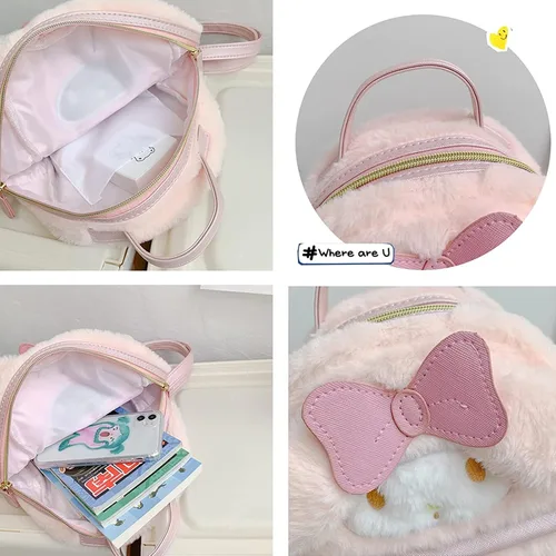 Vista 5 de XFKK Bolsa de peluche de dibujos animados, mochila escolar para mujeres y niñas, mochila de regalo (blanco), talla única, Rosado, Viajar