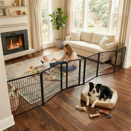 Vista 28 de FXW - Puerta para perro, extra ancha ajustable para aberturas de hasta 46 pulgadas, 24 pulgadas de alto Negro