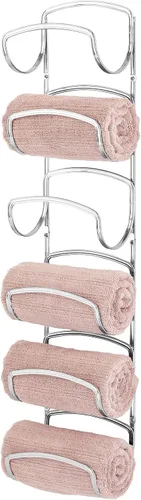 Vista 11 de mDesign Toallero moderno y decorativo de seis niveles para baño, soporte y organizador, para montar en la pared, para almacenamiento de toallas