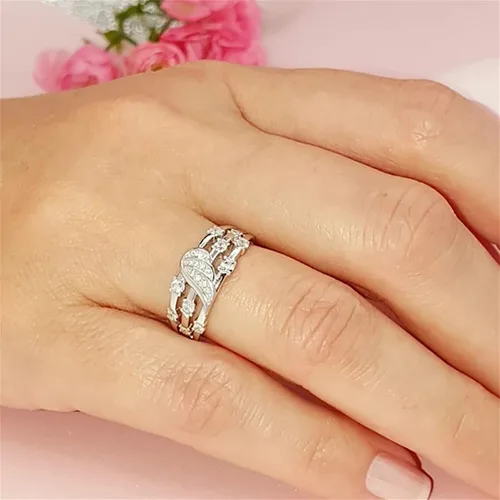 Vista 3 de Anillo de moda para mujer, anillo grueso con incrustaciones de personalidad, anillo de compromiso para adolescentes, niñas, bisutería (plateado, 6)