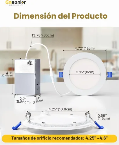Vista 5 de Ensenior Paquete de 24 luces LED empotrables de 4 pulgadas, oblea regulable Blanco-5CCT