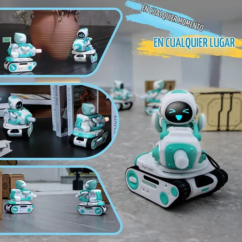 Vista 6 de Panxer+Maticontroller - Tanque de batalla RC compatible con robots Eilik en color azul/rosa/DQ/plateado, juguetes de vehículos rastreadores