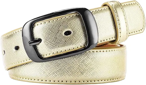 Vista 9 de WEIXUERO Cinturones de cuero dorado para mujer, pantalones de mezclilla brillantes, cinturón brillante para club, vestidos de fiesta