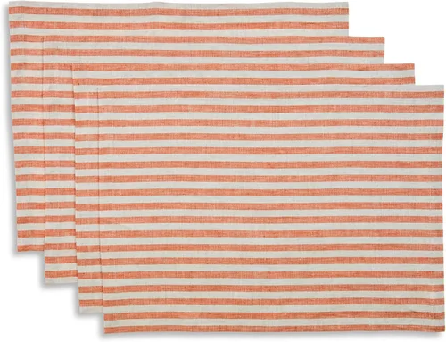 Vista 29 de Solino Home Amalfi - Manteles individuales a rayas, de 14 x 19 pulgadas, juego de 4 unidades, tela natural, lino europeo, 100 % lino puro, hechos a