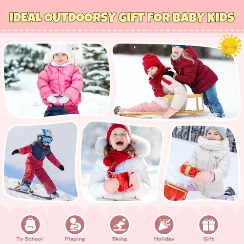 Vista 7 de Winter Mittens Gloves Beanie Hat Set for Kids Baby Toddler Children, Thick Warm Knit Fleece Lined Thermal Set for Boys Girls